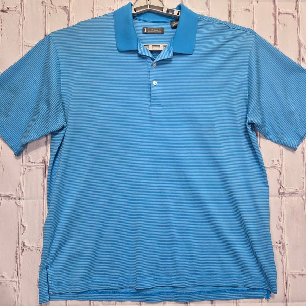 Daniel Cremieux Signature Collection Polo Shirt Blue Striped Golf Casual Mens L